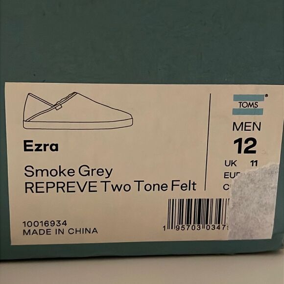 Toms Ezra Smoke Grey Repreve Two Tone Felt Slip On Slippers Men Size 12 NIB - Picture 12 of 14